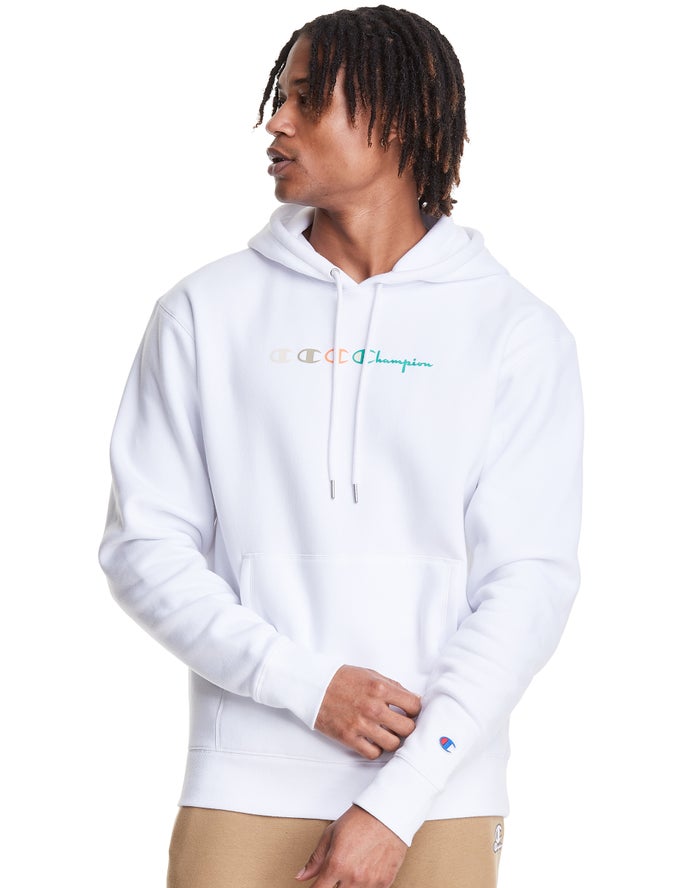 Champion Hoodie Heren - Wit - Classic Fleece Triple Logo ( 736081-QHS )